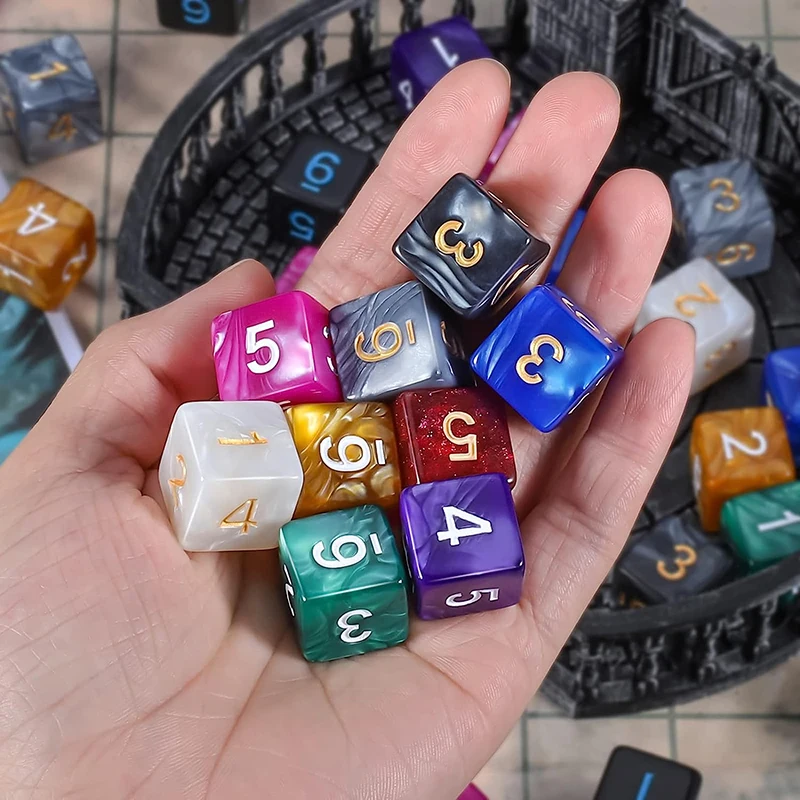 6 Sided Multi-Side Dice Set (100/75/25/7Pcs) Random Color DND Polyhedral Square Corner 16mm RPG Role Playing Table Board Games