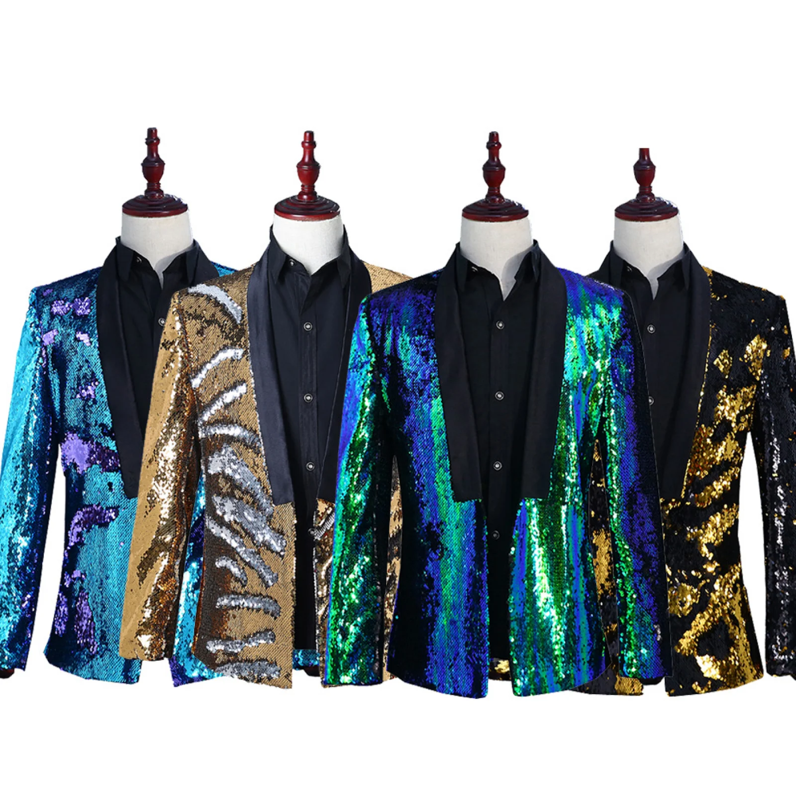 

Men's Two-Tone Turnaround Sequin Suit Stage Performance Suit Nightclub Bar DJ Singer Host Trendy Top for Party