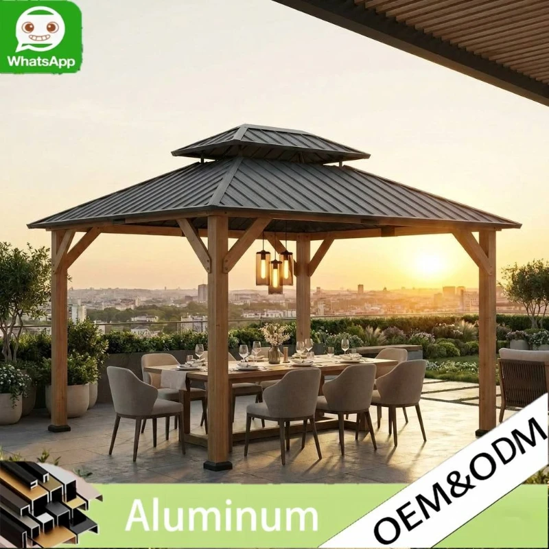 6063 Aluminum Outdoor Pergola Gazebo Galvanized Louvered Roof Waterproof Garden Patio Canopy with Curtains 3x3 3x4 4x4M