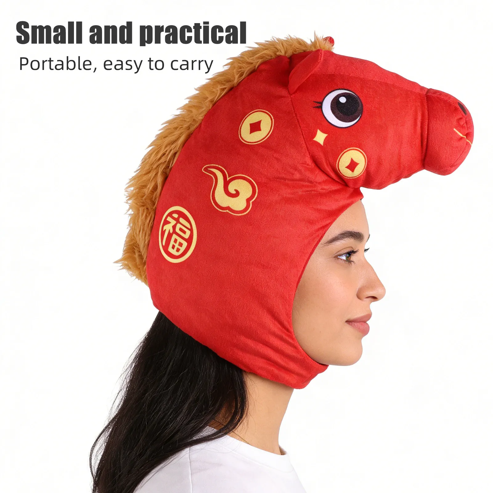 Red Zodiac Horse Hat 2026 Year of The Horse Costume Headgear for Lunar New Year Party Spring Carnival Photo Booth