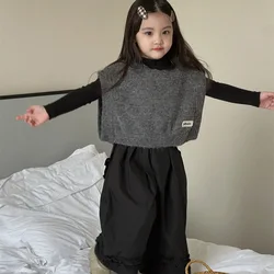 Girls Gray Vest Children 2024 New Autumn Collection Fashion Simple Casual Top Korean Simple Style Fashion Vest Girls Top