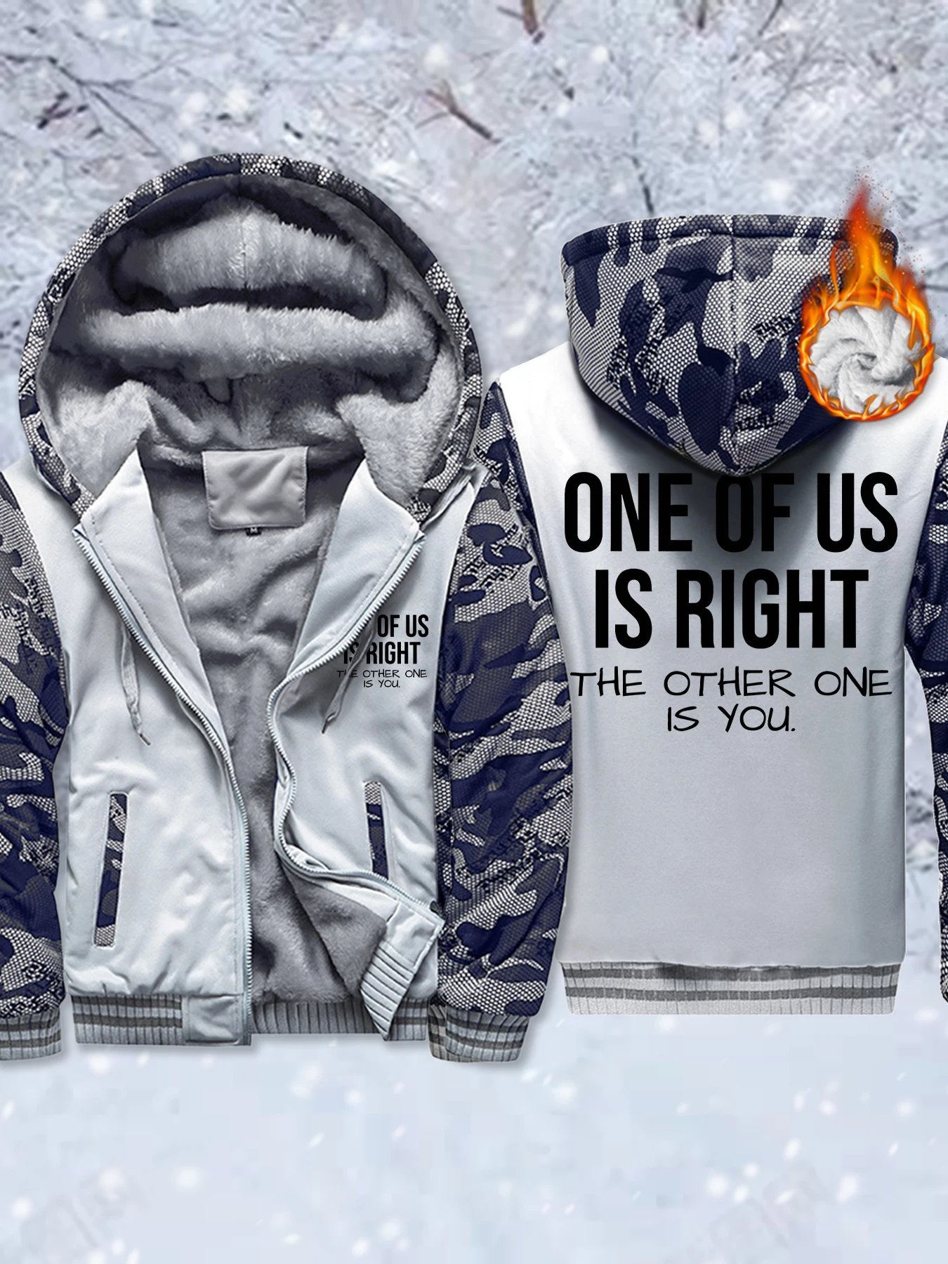 

One Of Us Is Right The Other One Is You Забавный узор Зимние мужские утепленные куртки Флисовая теплая толстовка Удобная верхняя одежда Пальто на молнии