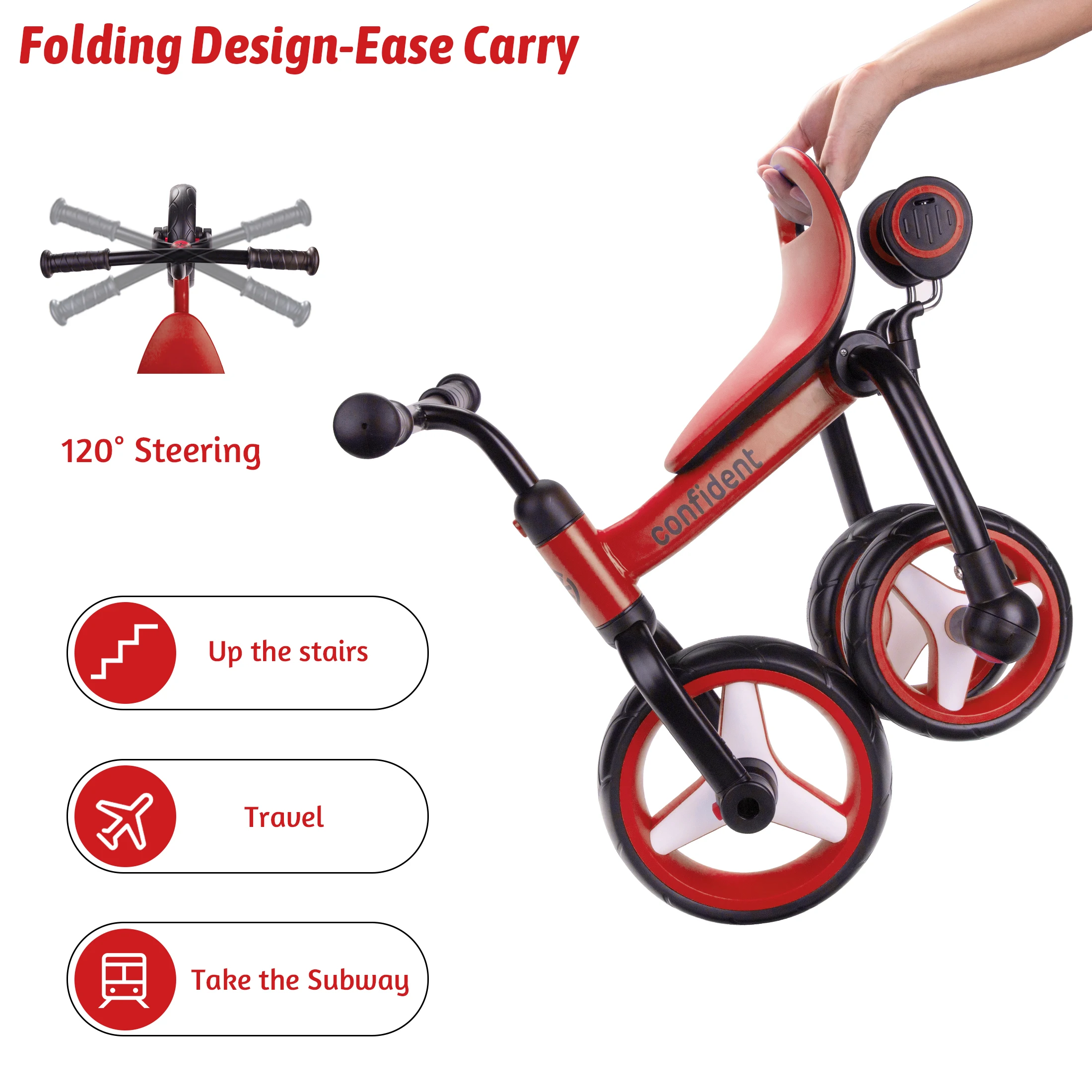 4 In 1 Kids Tricycle For 2-5 Years Old Boy & Girl Gift, Folding Toddler Balance Bike With Removable Pedals Balance Training Bike