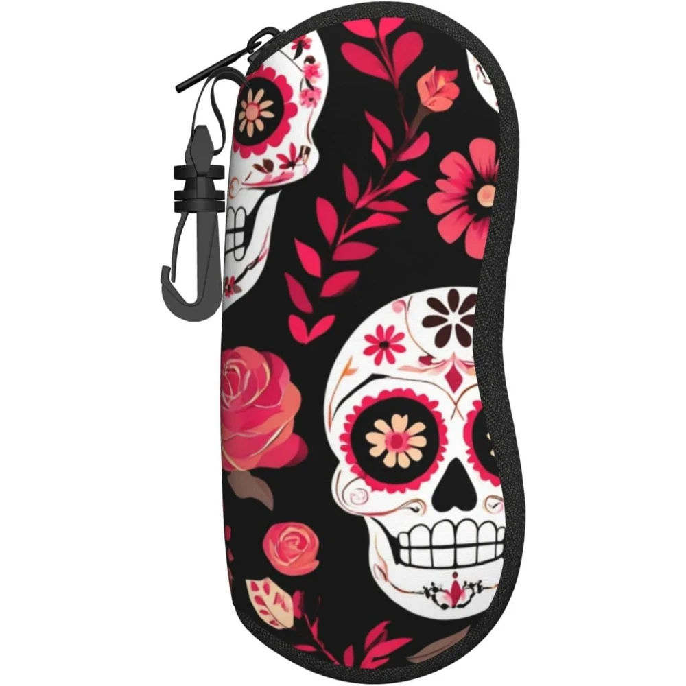 

Чехол для очков «Череп», готический Хэллоуин, мертвый день, чехол с карабином, портативная неопреновая защитная коробка на молнии для унисекс