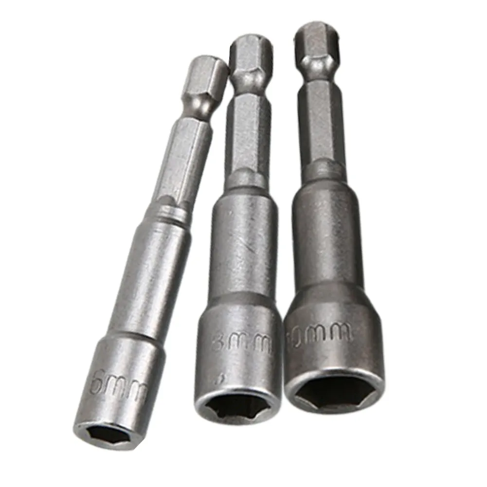 3pcs Magnetic Nut Driver Socket Bit Set, 6mm 8mm 10mm Hex Shank Screwdriver Adapter With 1/4