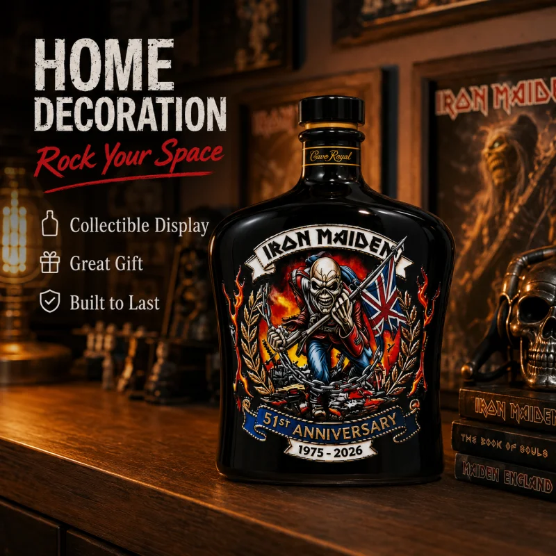 Iron Maiden Rock Band Embossed Black Glass Whiskey Decanter Eddie Skull Flame Relief Liquor Bottle Retro Heavy Metal Fan