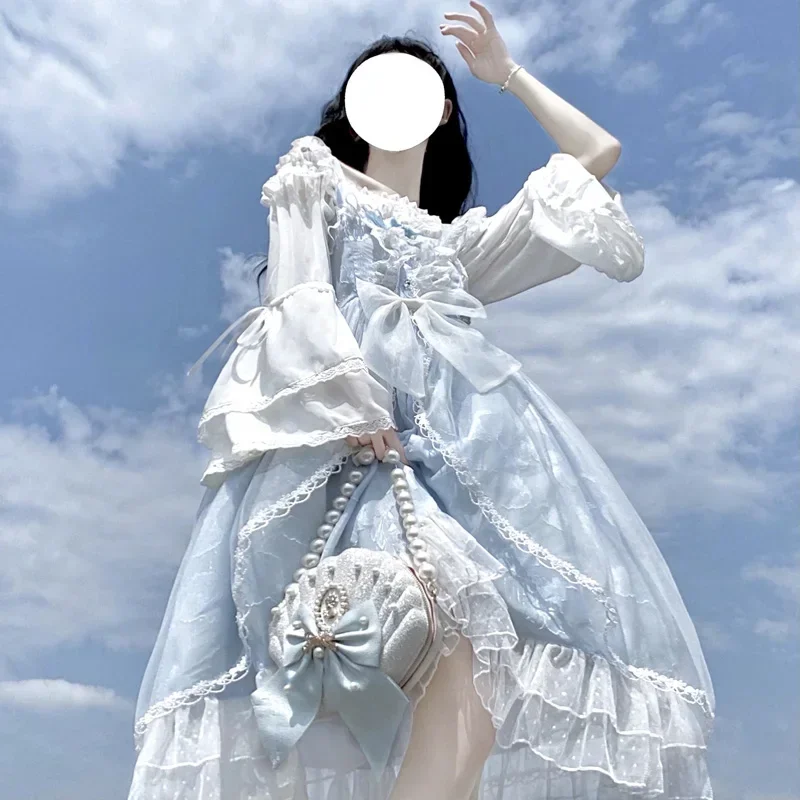 Blue Alice In Wondeland Cute Lolita Dress for Women Japanese Tea Party Soft Girl Kawaii Princess Dress Fairy Vestidos