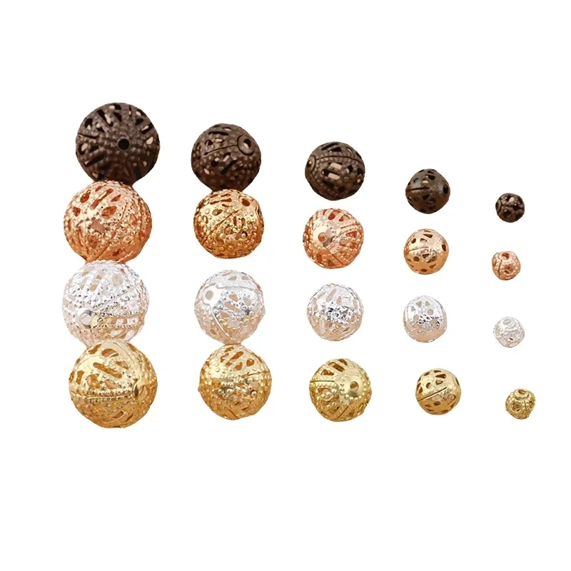 BoYuTe (100 Pieces/Lot) 4-6-8-10-12mm Metal Brass Filigree Beads Hollow Ball Beads Diy Beads for Jewelry Making