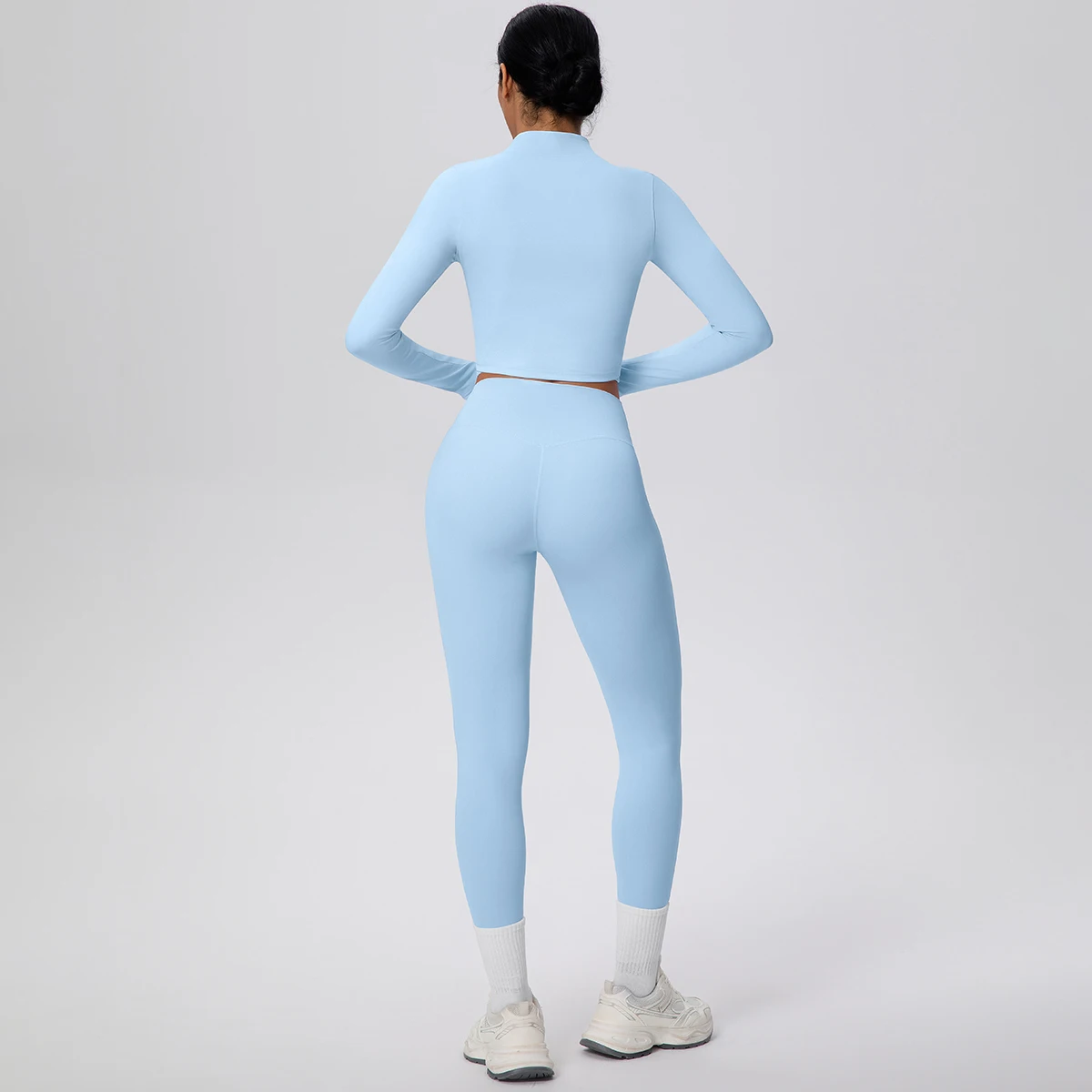 Women's Legging Quick Drying Outdoor Running Sports Gym Yoga Set High Waisted Push Up Fitness Pants Yoga Zipper Long Sleeves Set