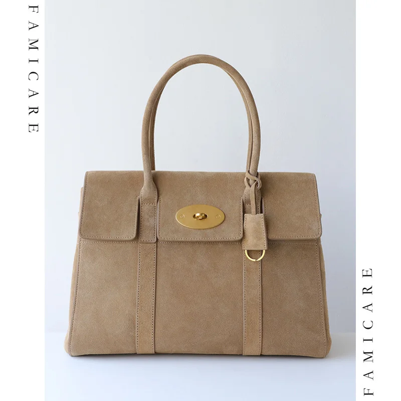 

Женская классическая сумка-тоут большой вместимости, новинка 2026 года, из замши и спилка, минималистичная деловая сумка через плечо для офиса