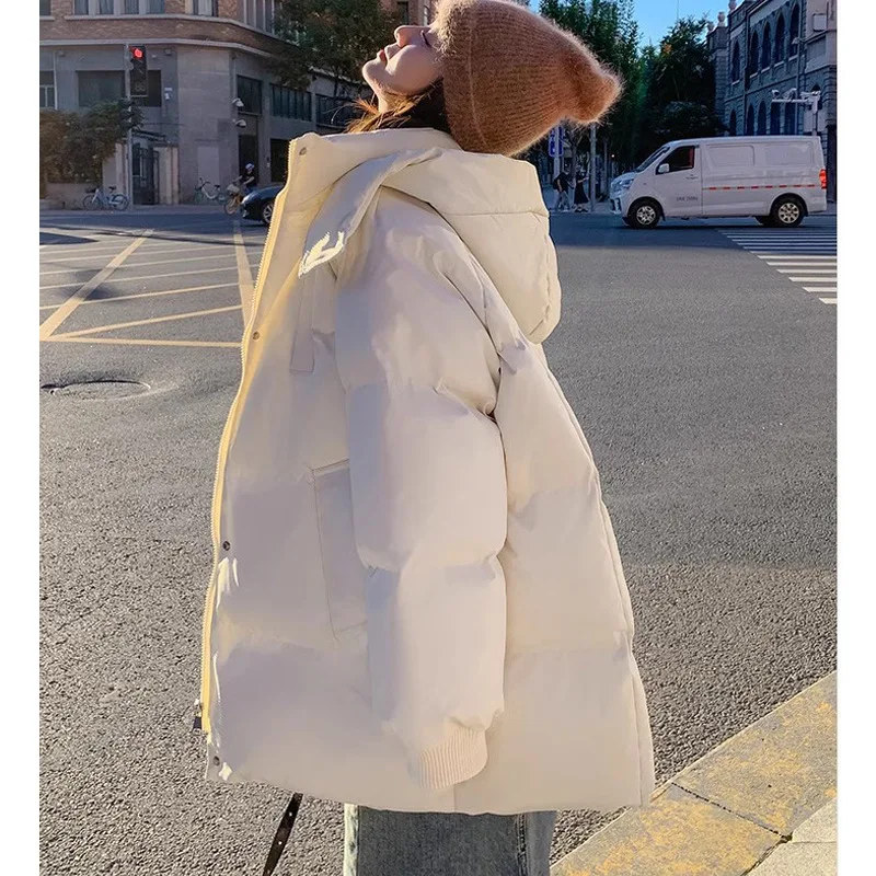 Korean Winter Parka Women\'s Jackets Solid Color Coat For Fashion Warm Big Pocket Hooded Loose Female Casual Parkas abrigo mujer