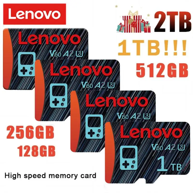 Lenovo การ์ดหน่วยความจำขนาดเล็ก128GB ไมโครการ์ดคลาส10 256GB U3 4K ความเร็วสูงพิเศษ SD TF แฟลชการ์ด512GB 1TB 2TB สำหรับกล้องพีซี