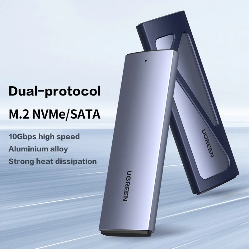 UGREEN 10Gbps M.2 NVMe Caja de disco duro de protocolo dual Caja de aluminio M.2 compatible con M.2 NVMe/SATA SSD