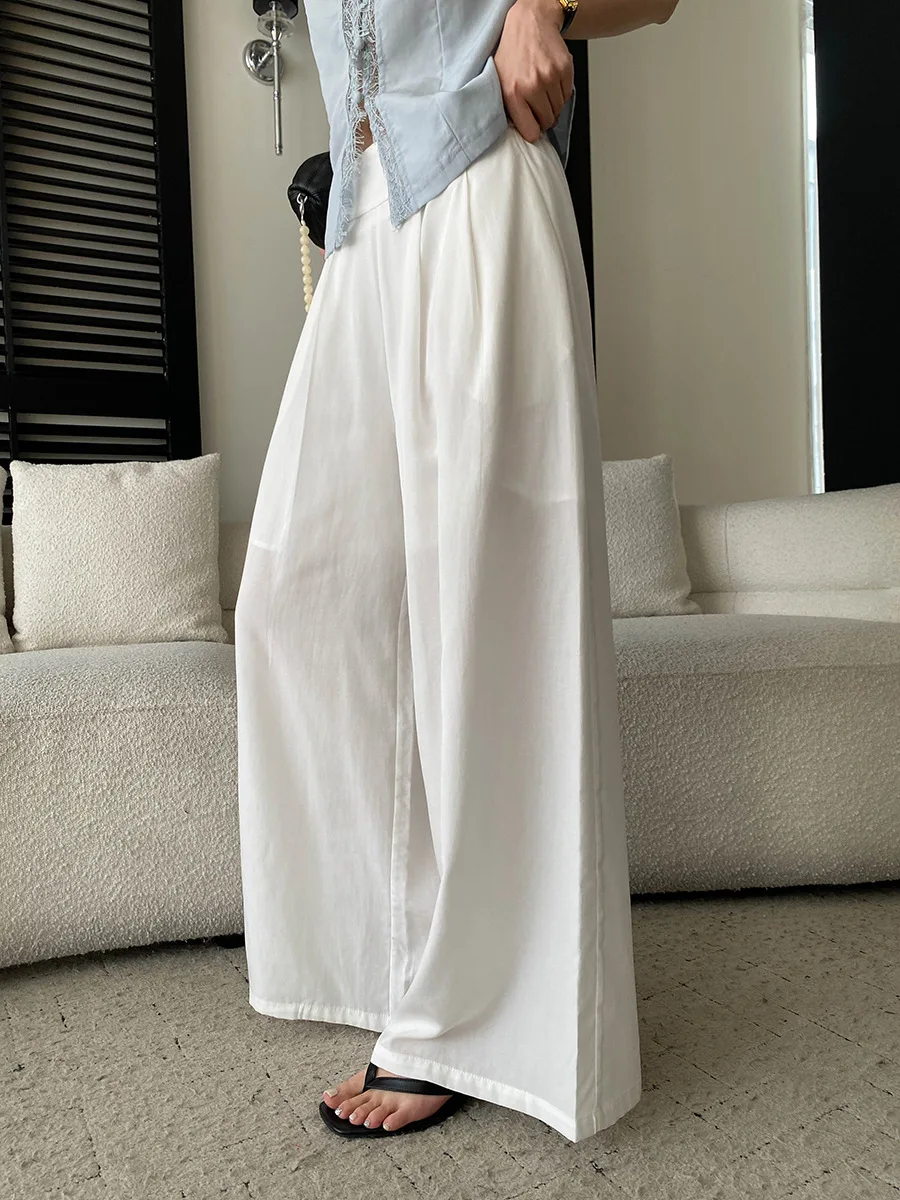 Sommerliche Damen-Freizeithose in Uni-Farbe, halb elastisch, hoher Bund, locker geschnitten, weites Bein – Detail 19
