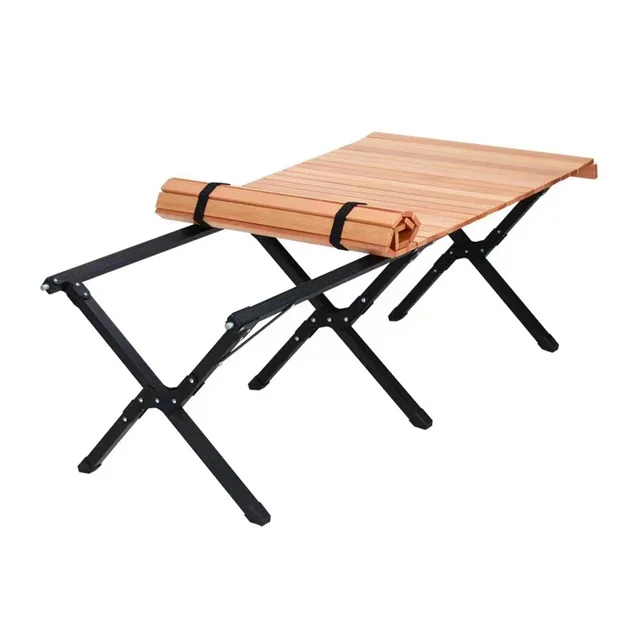 Korea Outdoor Portable Aluminum Wooden Camping  Bamboo Portable Easy Folding Picnic Egg Roll Table