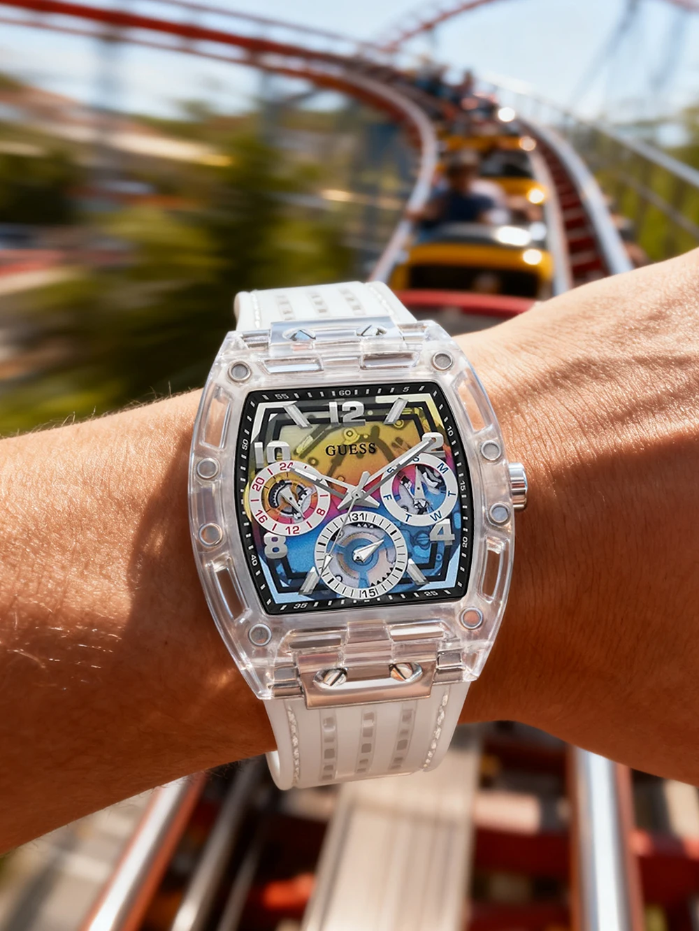 Relojes Transparentes de Lujo Originales GUESS para Hombre, Reloj de Pulsera Deportivo de Moda con Cronógrafo de Cuarzo Multifunción Colorido, Regalo