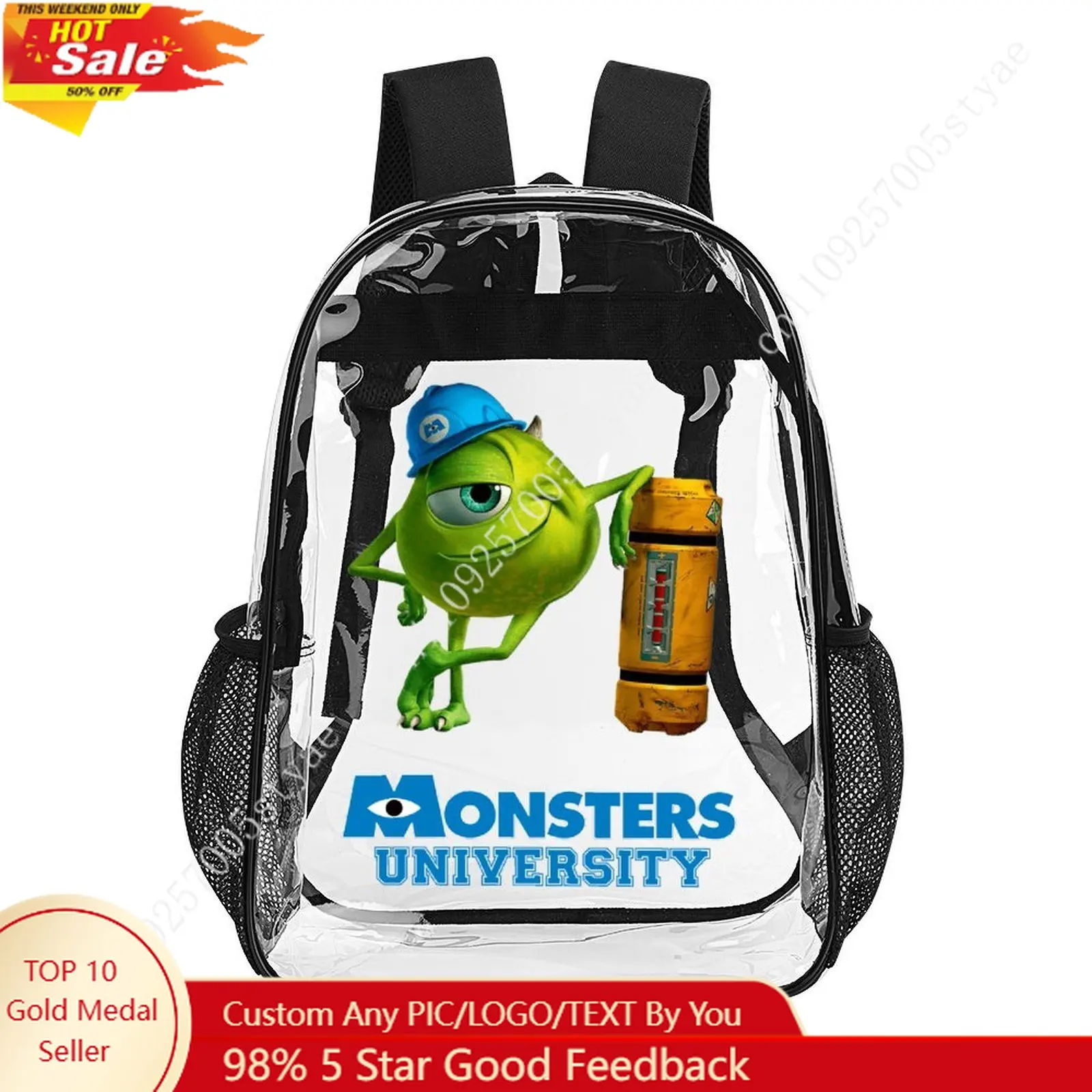 

Mike Wazowski Transparent Backpack Disney Cartoon Decorative Bag Design Photo Logo Text Customized Party Holiday Gift Cosplay
