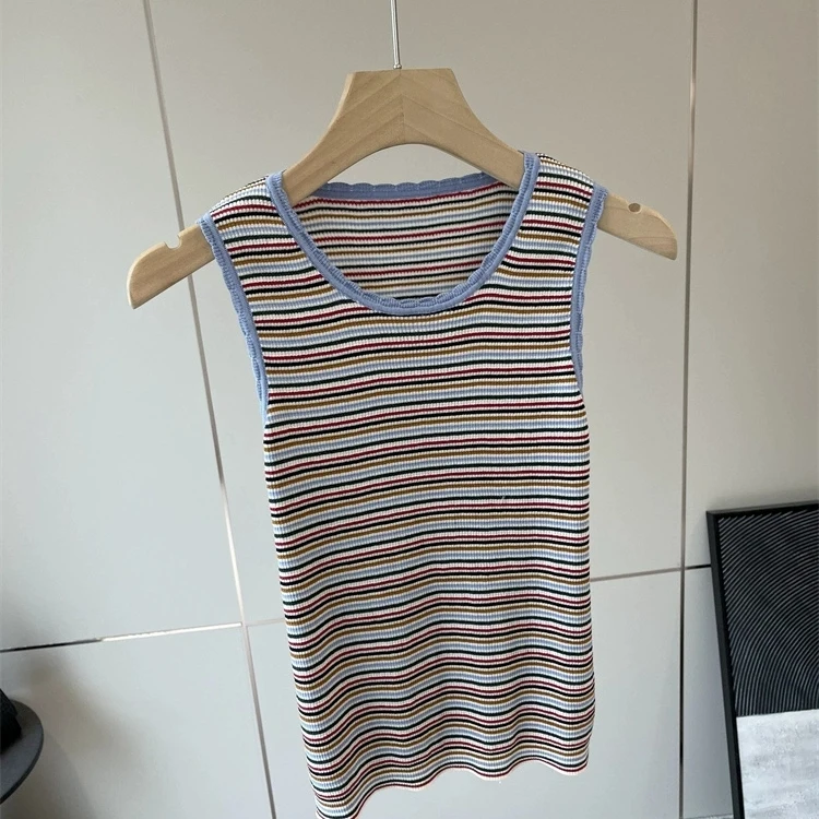 

Женский вязаный жилет из тонкого хлопка в полоску, летний, модный, дышащий, повседневный, удобный, трикотажный