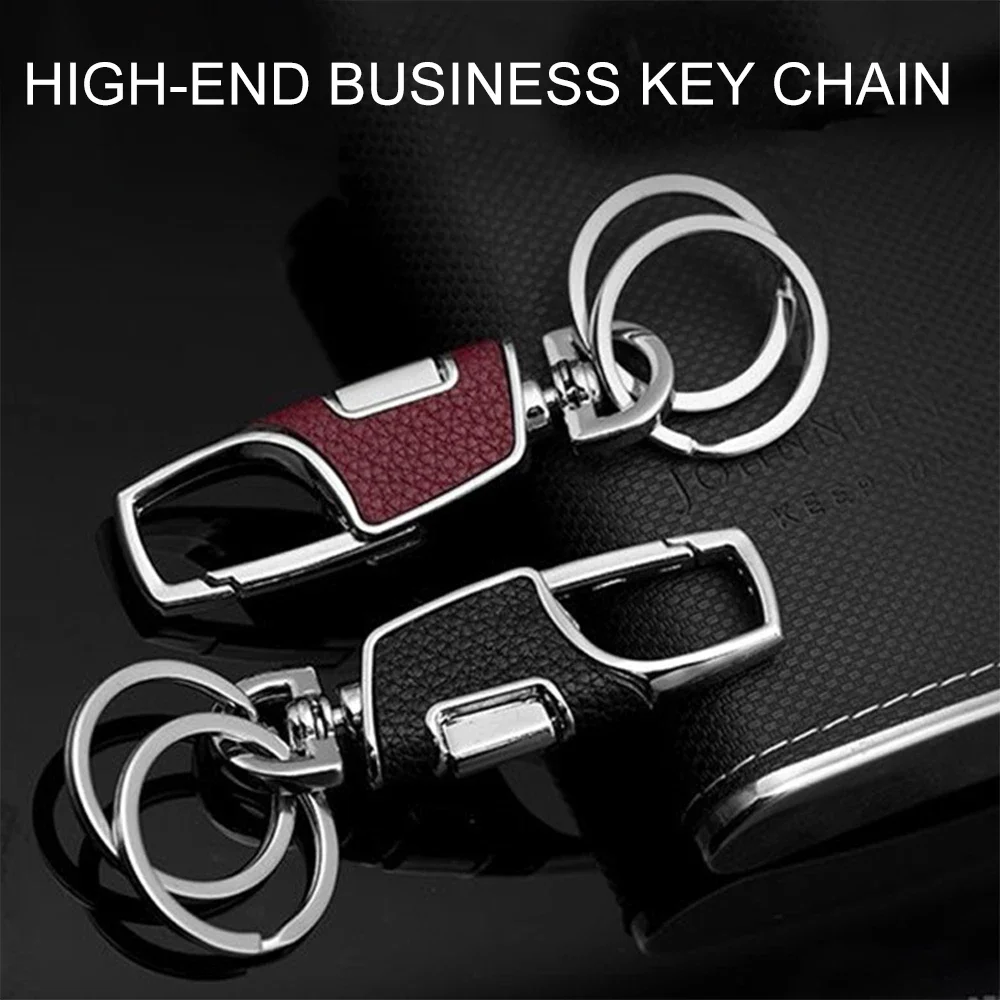 One Click Open Car Key Chain Pendant Double Ring Thickened Loss-proof Metal Simple and Fashionable Portable Men's Belt Key Chain