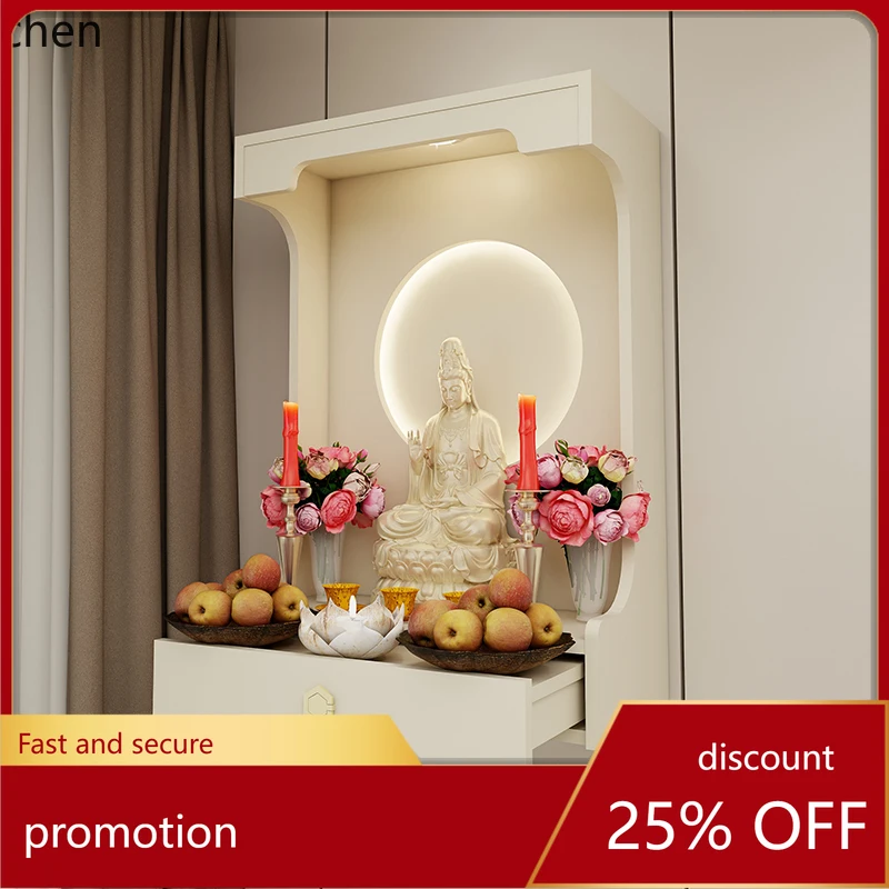 ZMLSmall Buddha Shrine Wall-Mounted Guanyin Buddha Statue Offering Table Shrine Stand for Home Use