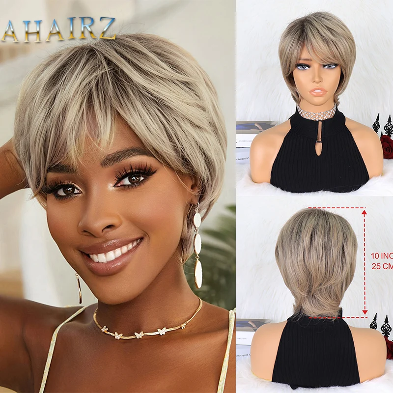 

Female Sythenic Short Flax Gray Curly Wig Short Curly Hair Wig with Bangs for Women Costume Party Wig Daily Use