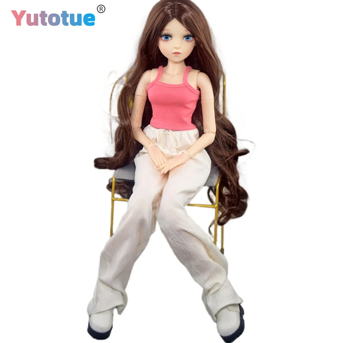 YUTOTUE 60cm Height Fashion Girl Doll Brown Curly Wig Clothes Shoes Removable Large BJD Doll Toy