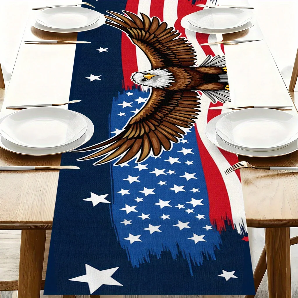 Usa Flag Eagle Table Runner Single Sided Print Polyester Table Decor for Dining Room Kitchen Patriotic American for 4Th Of July