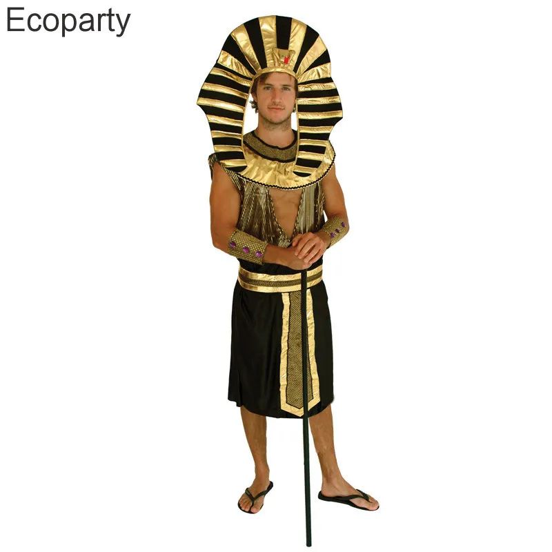 Men's Egyptian Pharaoh King Cosplay Costume Adult Egypt Robe Belt Headdress Set Halloween Purim Carnival Party Outfits