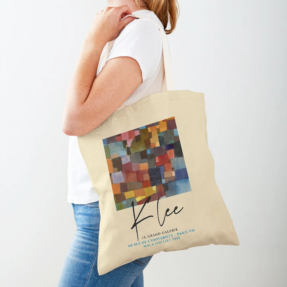 Paul Klee Mask Modern Minimalist Gallery Shopping Bag Double Print Eco Casual Nordic Shopper Bags Lady Canvas Tote Women Handbag