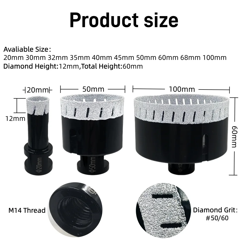 M14 مثقاب ثقب مائل مسامي حاد 6-100 مم منشار ثقب رخامي، مناسب لقمة مثقاب ماسية من بلاط السيراميك والجرانيت #2