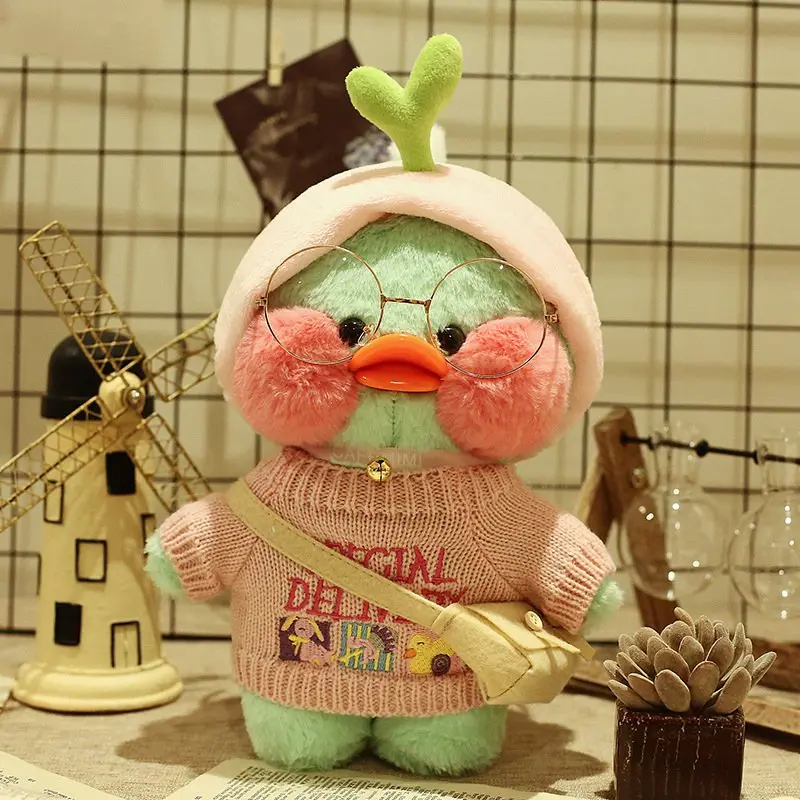 30cm Cute Cafe Green Duck Stuffed Plush Animals Toy Wear Glasses And Clothes Soft Doll Girl Birthday Creative Gift For Children