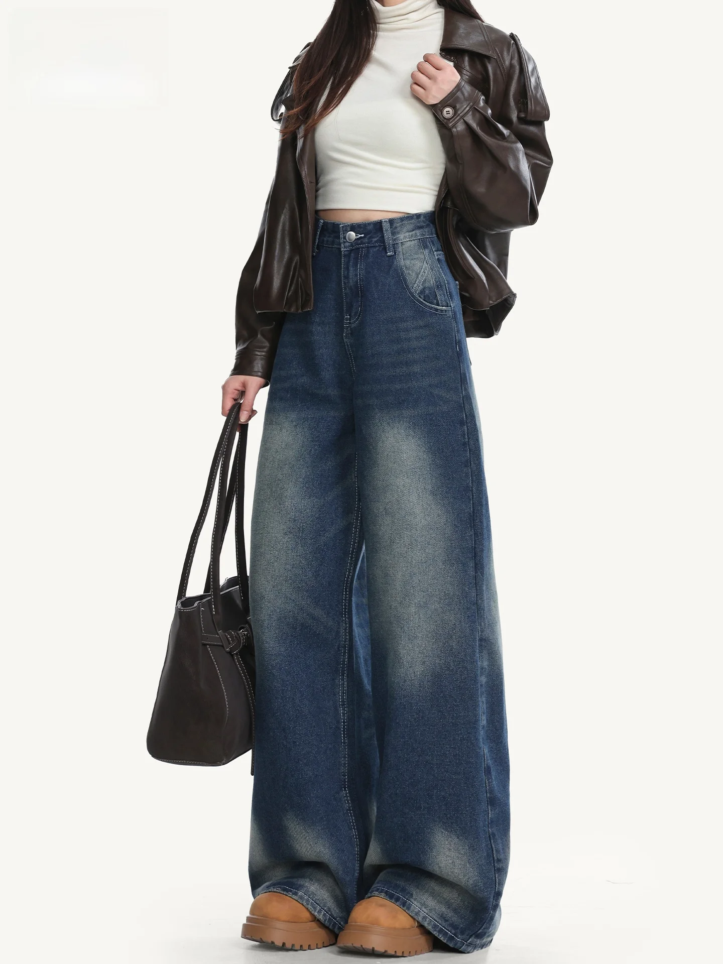 

Женские брюки в американском стиле с высокой талией, свободные, широкие, прямые, с градиентным дизайном, для весны и лета, повседневные, для узкого круга покупателей