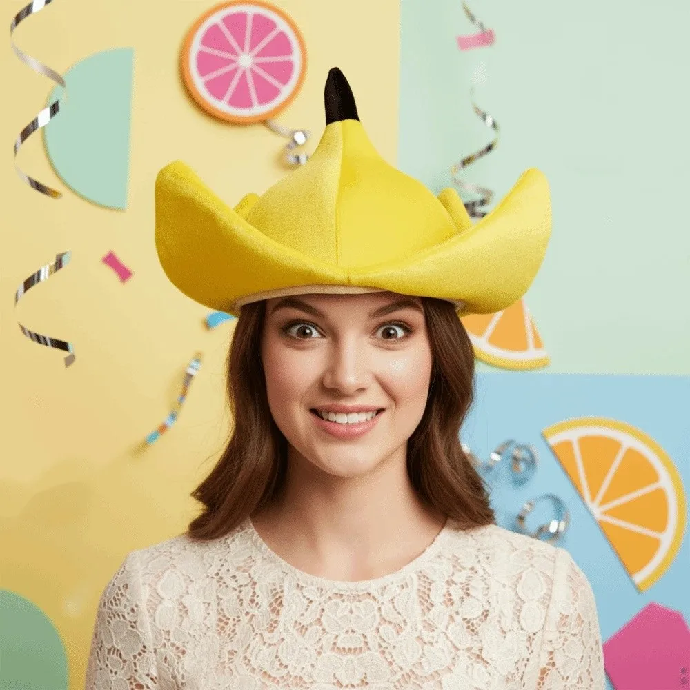 Soft Fabric Banana Hat Vibrant Yellow Design Three-Dimensional Peel Funny Fruit Headgear Unisex One Size