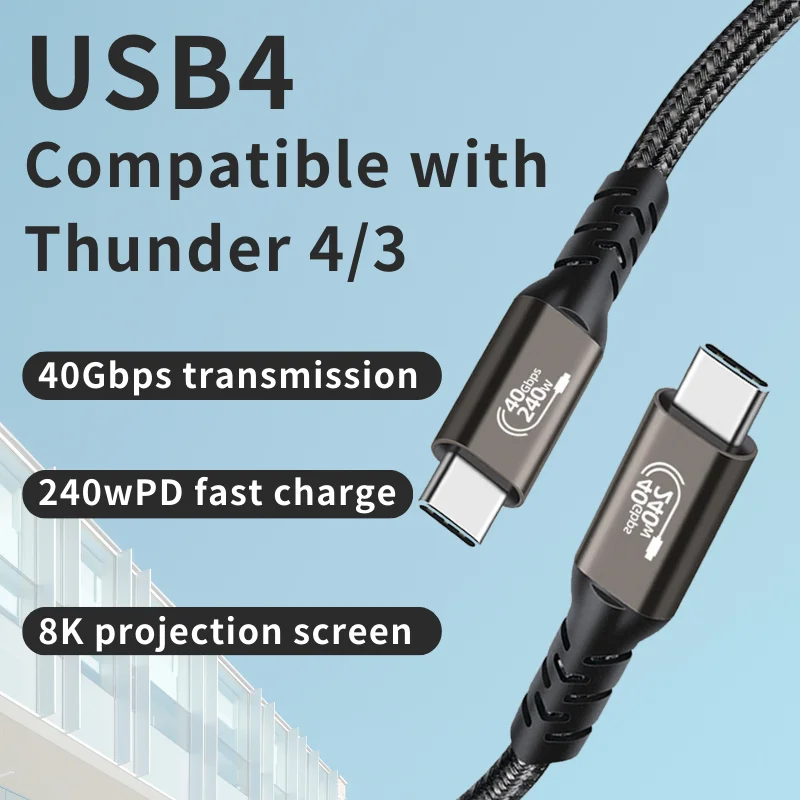 USB4 Data Cable 8K Projection Line Typec Applicable To Huawei, Apple, Xiaomi and Lenovo Pd240W Fast Charging Mobile Phone Cable