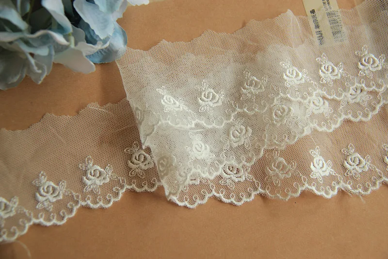 2 Yard White Black Lace For Needlework DIY lace And Rose Embroidered Trims For Sewing Material Homemade Bow Hair Accessories