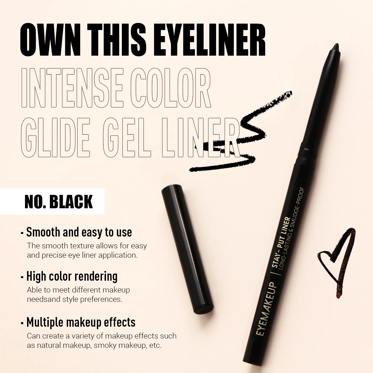 Crayon Eyeliner noir imperméable, 2 pièces, durable, naturel, lisse, facile à porter, mat, séchage rapide, sans taches, stylo de maquillage