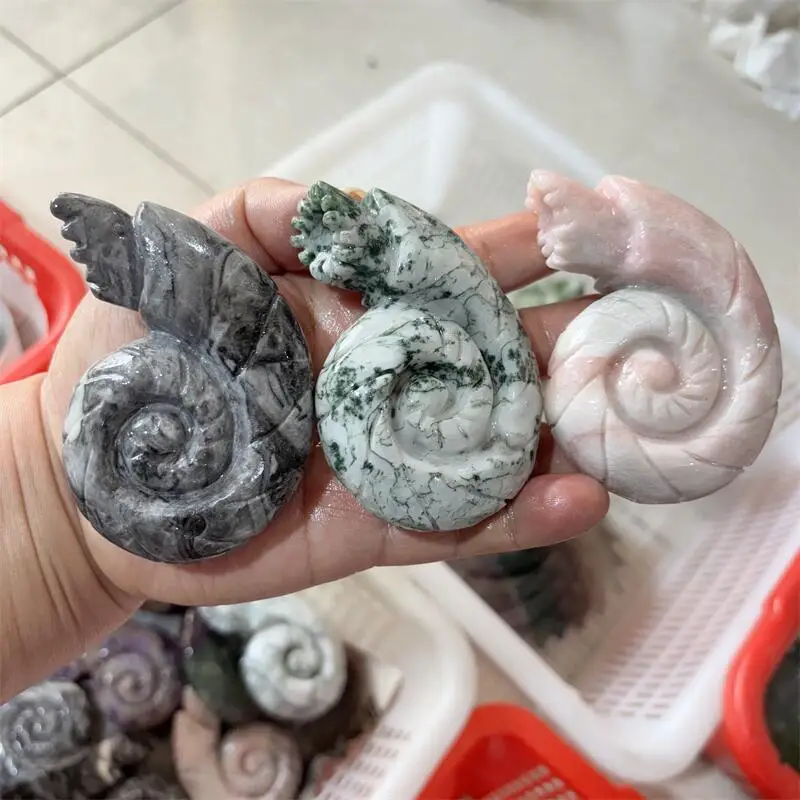 Natural Crystal Quartz Sea Snail Carving Healing Figurine Home Office Decor Jewelry Holiday Gift 1pcs