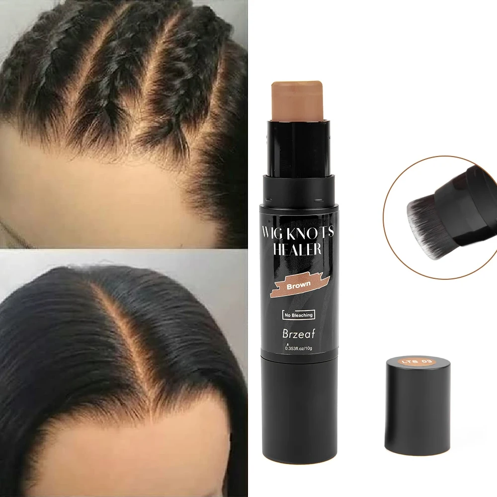 1pc Portable Wig Lace Dyeing Concealer Stick With Brush Double Head Wig Knots Healer Concealer For Lace Wigs And Hairline