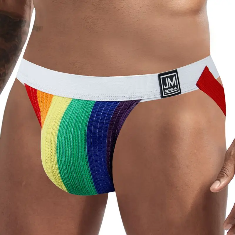 Men Sexy G String Thong Erotic Jockstrap Bondage Underwear Penis Pouch Strap Harness Lingerie Hollow Underpants Hombre Rainbow