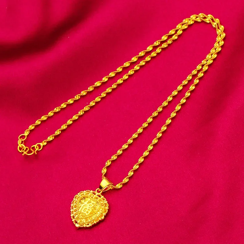 VivoGold VivoGold Heart Hollow Necklace for Women, 24K Gold, AU999 | Minimalist double-heart outline, subtle luxury for work