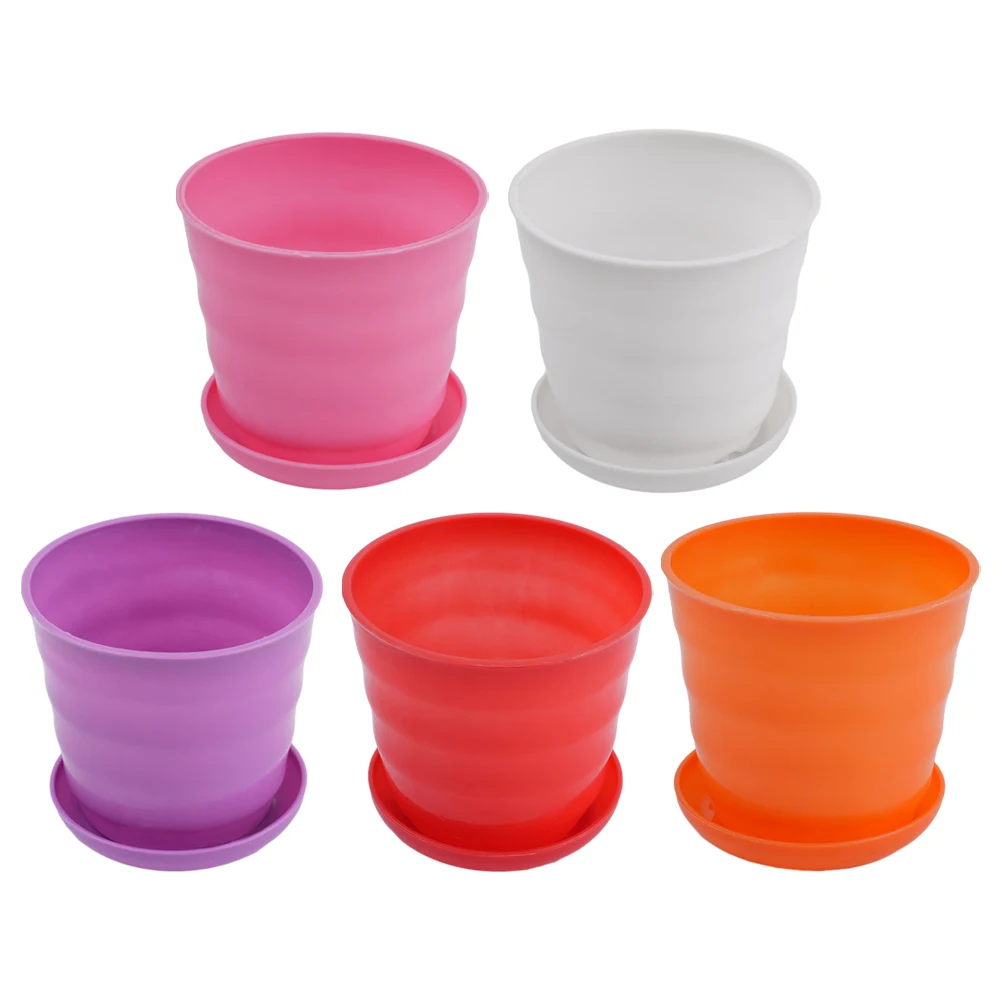 Set of 5 Randomly Colored Mini Flower Pots with Drainage Holes and Matching Saucers Perfect for Succulents and Home Decor