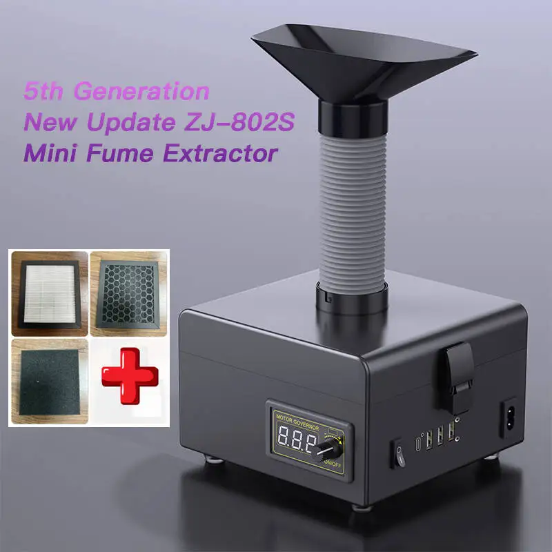 Fume Extractor with Filter LED Light 5V-3A USB Charging Port Automatic Buckle 98% Smoking Efficiency for Soldering Fume Removal​