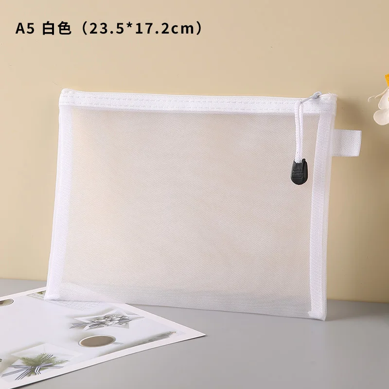 Nylon Mesh File Bag A4 A5 A6 Transparent Zipper Test Paper Information Bag Office Student Pen Bag Subject Bag Puzzle Storage Bag