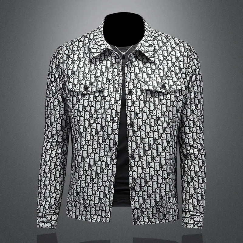 Men's collar jacket plus size autumn handsome printed fashionable spring and autumn outfit