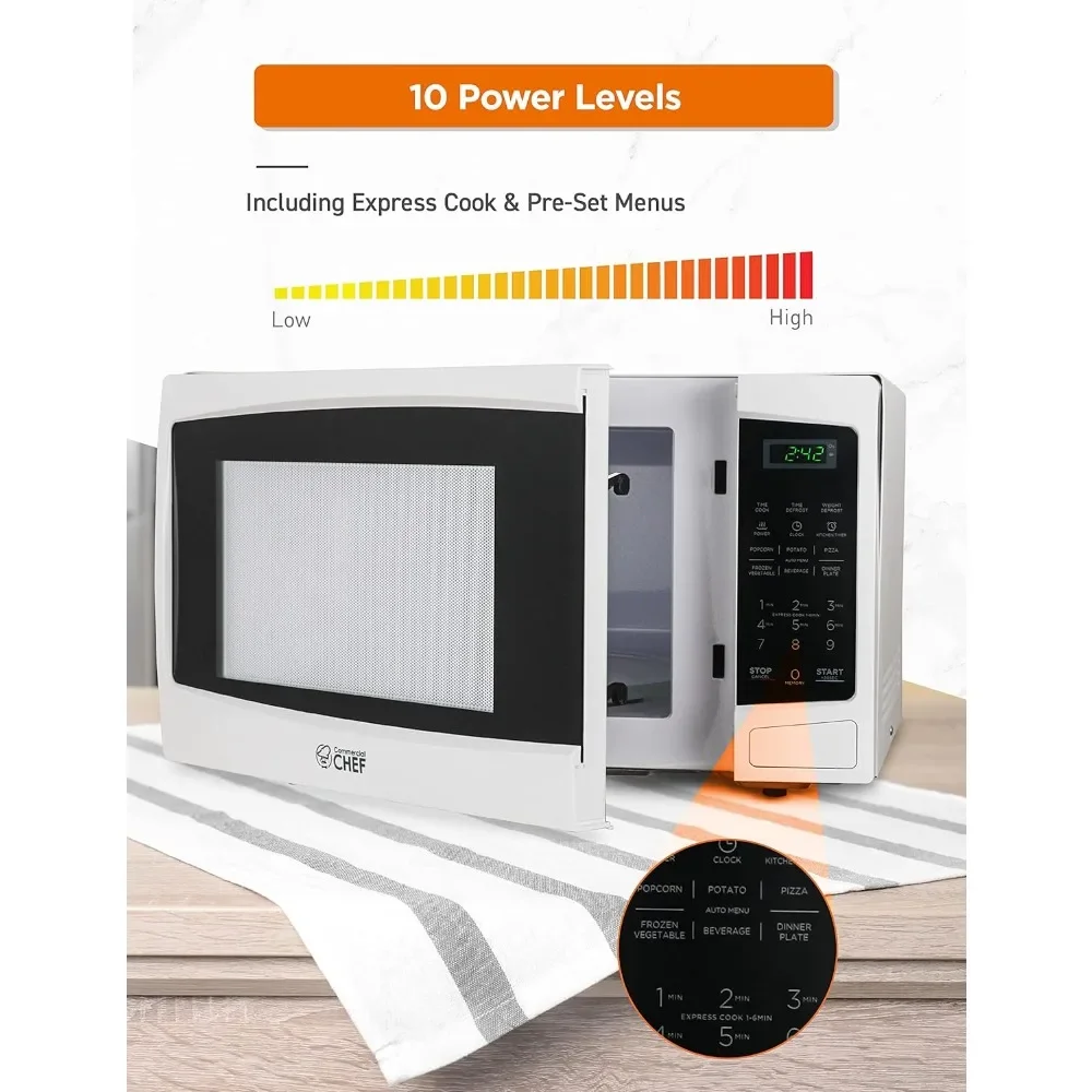 Microwave with 10 Power Levels, 1000W with Push Button Door Lock, Microwave with Microwave Turntable and Digital Controls