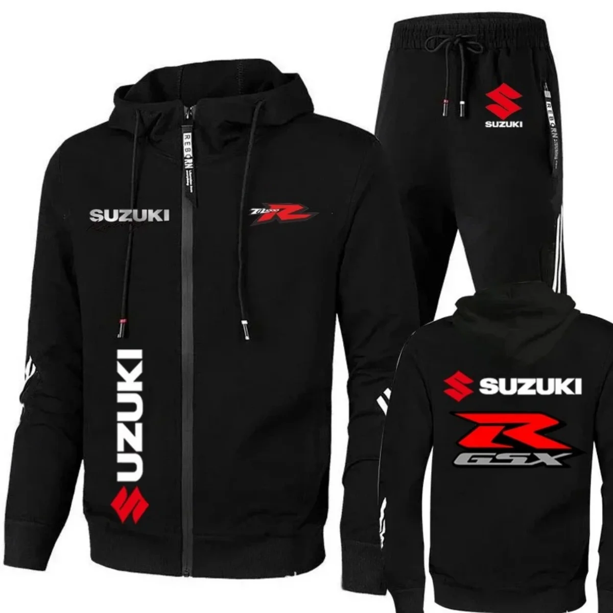 

New Suzuki men's sportswear set: Zippered hooded sweatshirt + sport pants set, motorcycle riding hooded jacket, men's jacket, fa