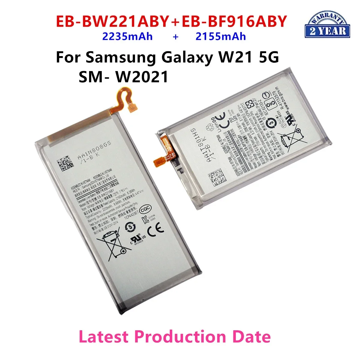 

Brand New EB-BW221ABY +EB-BF916ABY( 2235mAh+ 2155mAh) Battery For Samsung Galaxy W21 5G SM- W2021 Mobile Phone Batteries