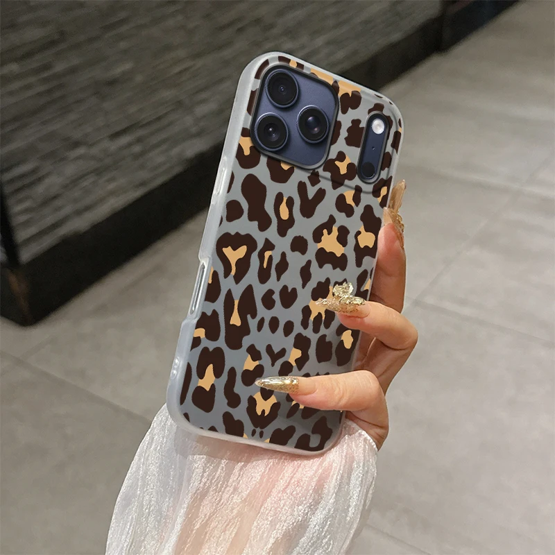 آيفون 17 16 برو ماكس موضة ليوبارد نمط جراب هاتف آيفون 16e 15 14 زائد 13 12 11 برو ماتي واضح هلام غطاء