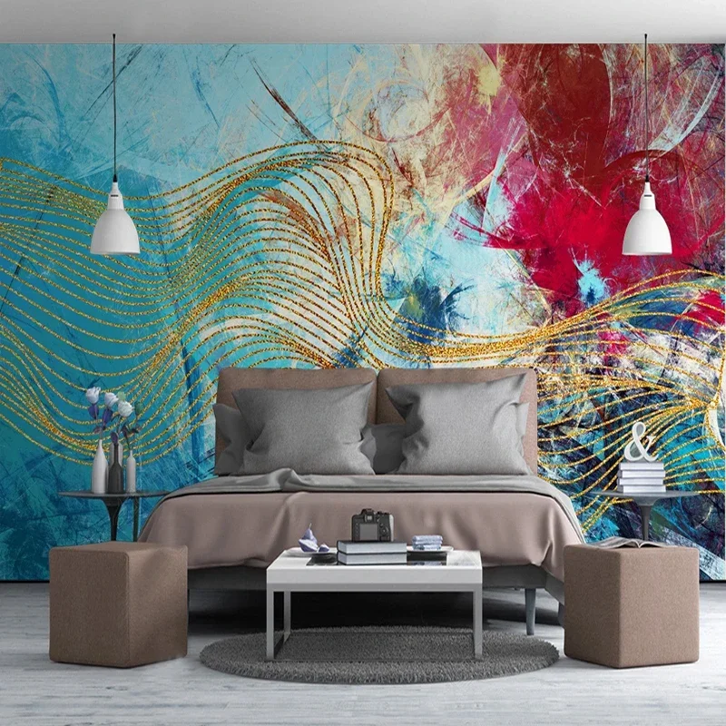 Retro Gold Lines Abstract Art Mural 3D Wallpaper For 3D Living Room Bedroom Sofa Background Wall Home Decor Wall Cloth Fresco