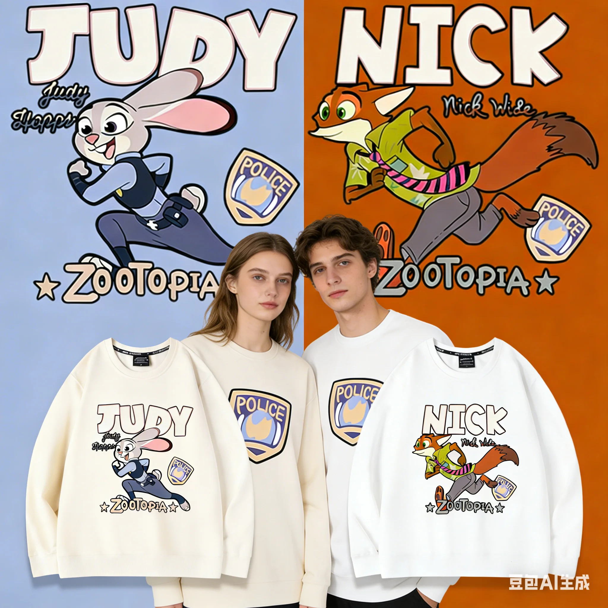 

Хлопковая зимняя толстовка с принтом Zootopia 2, Джуди и Ника, идеально подходит для свиданий, ночи и семьи, домашней вечеринки, повседневная одежда